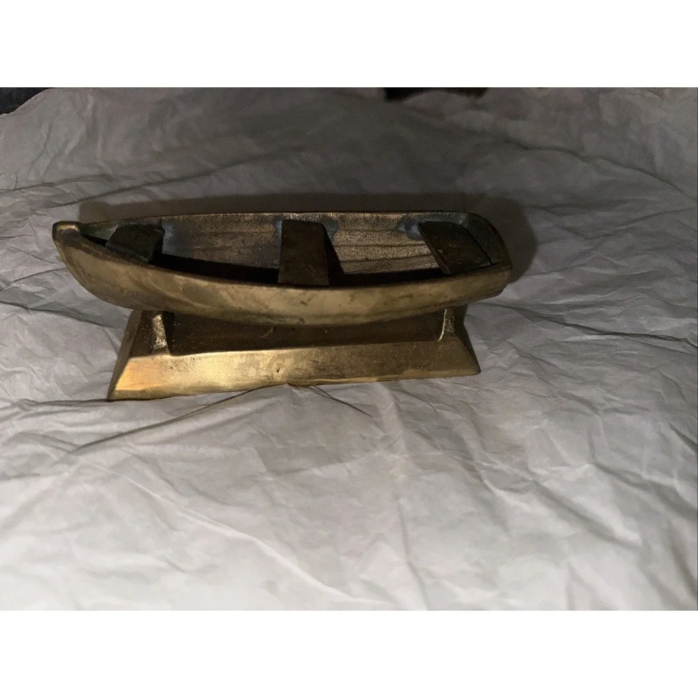 Vintage Brass Fishing Boat Ashtray Coin Tray Philadelphia Manufacturing Co